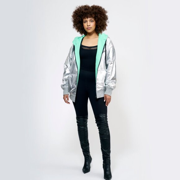 The SpoiledChild Jeremy Scott Chrome Silver Hoodie Hooded Zip Sweatshirt Jacket - Picture 8 of 16